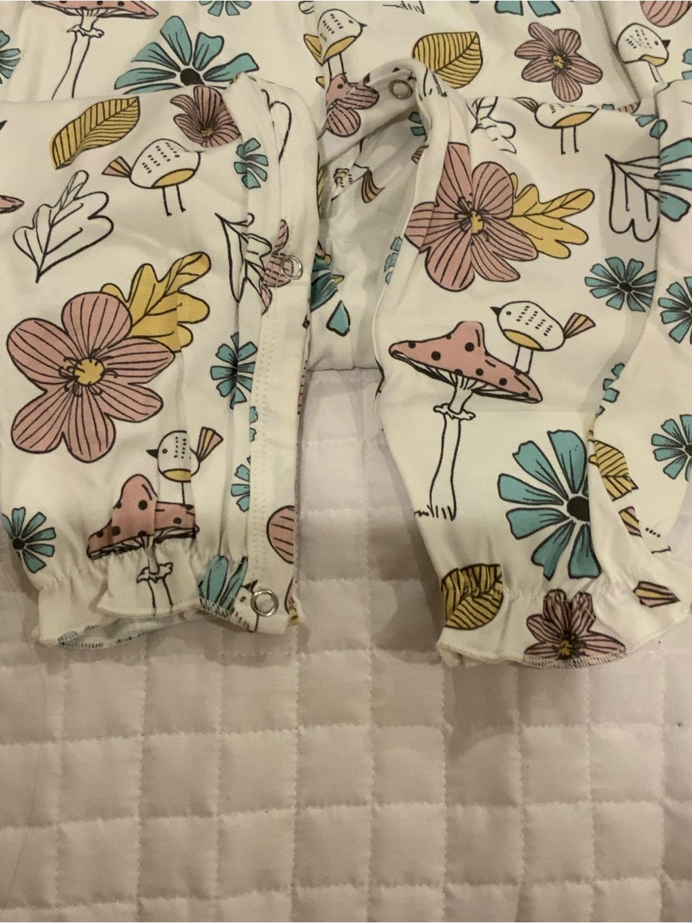 Tesa Babe Girls' Floral, Bird & Mushroom One-Piece Bodysuit with Accent Trim. - Picture 5 of 5